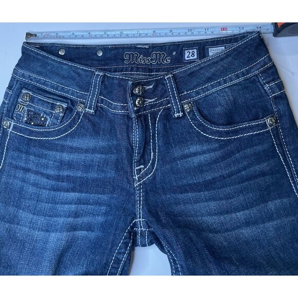 Miss Me Denim Skinny Jeans Dark Wash Blue JP4221RSK Women’s Rhinestone 28x32 - Picture 9 of 10